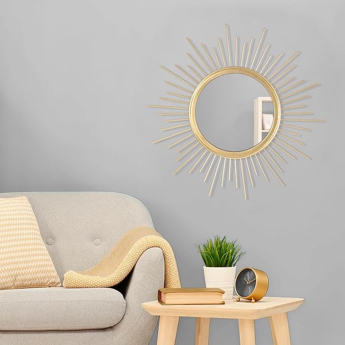 Large Gold Spoked Sunburst Wall Mirror Boho Home Decor Round Wall Art Mirror - Image 3