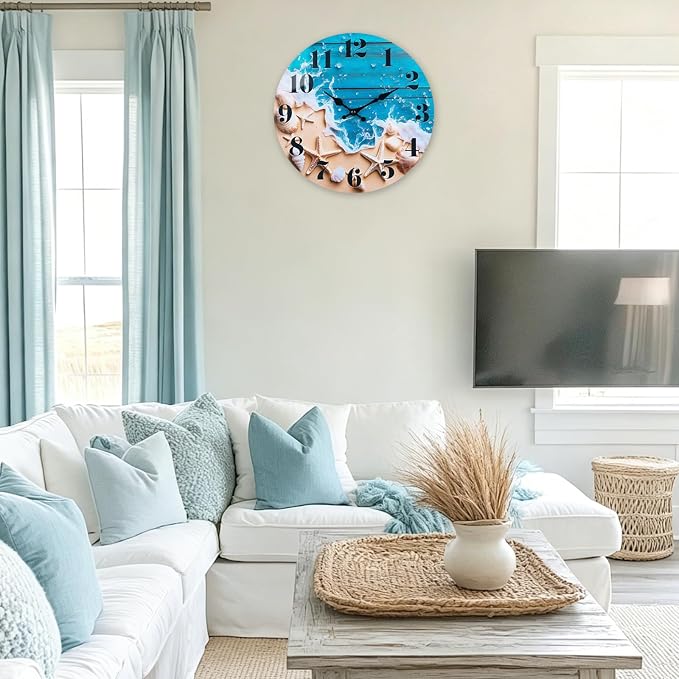 Large Indoor/Outdoor Clocks Waterproof, Glass Coastal Beach Decor Wall Clock - Image 5