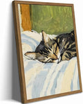 Cute Cat Wall Art, Funny Tabby Cat Sleeping in Bed Wall Decor Painting by WARTHZwallart