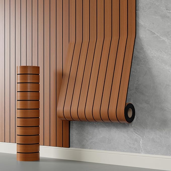 YLL YLL PVC Slat Wall Panel Peel and Stick 236"x 15.7" Faux Walnut Wood Grain by YLLYLL