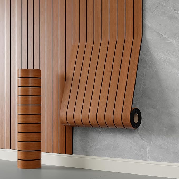 YLL YLL PVC Slat Wall Panel Peel and Stick 118"x 15.7" Faux Walnut Wood Grain by YLLYLL