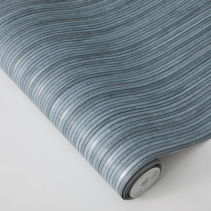 Tempaper Blue Textured Faux Grasscloth Removable Peel and Stick Wallpaper - Image 5