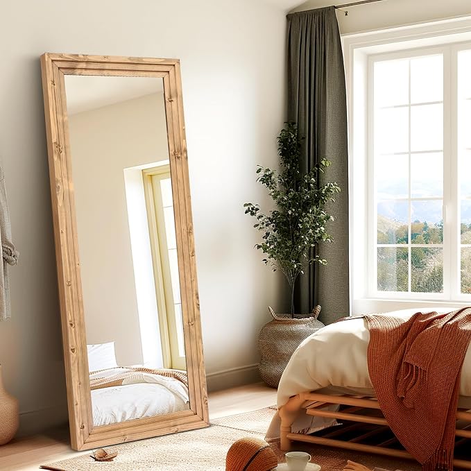 Full Length Mirror 58"x22" Solid Wood Frame Floor Large Mirror - Image 4