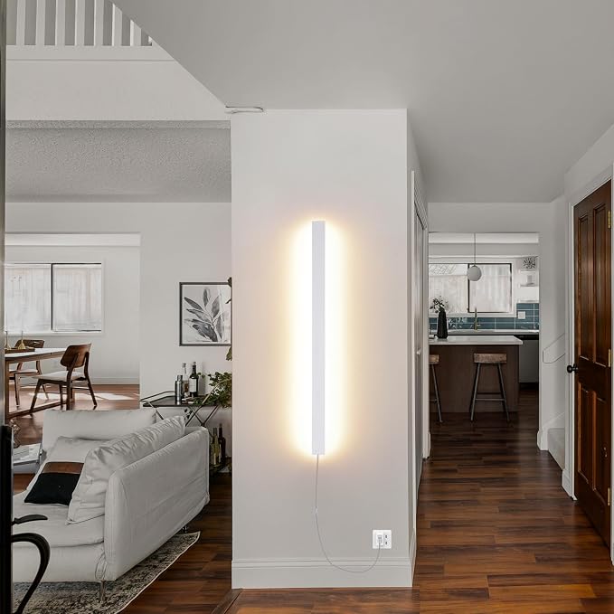 KELUOLY Modern Plug in Wall Lights, 31.4 inch Frosted White LED Long Wall Sconce - Image 2