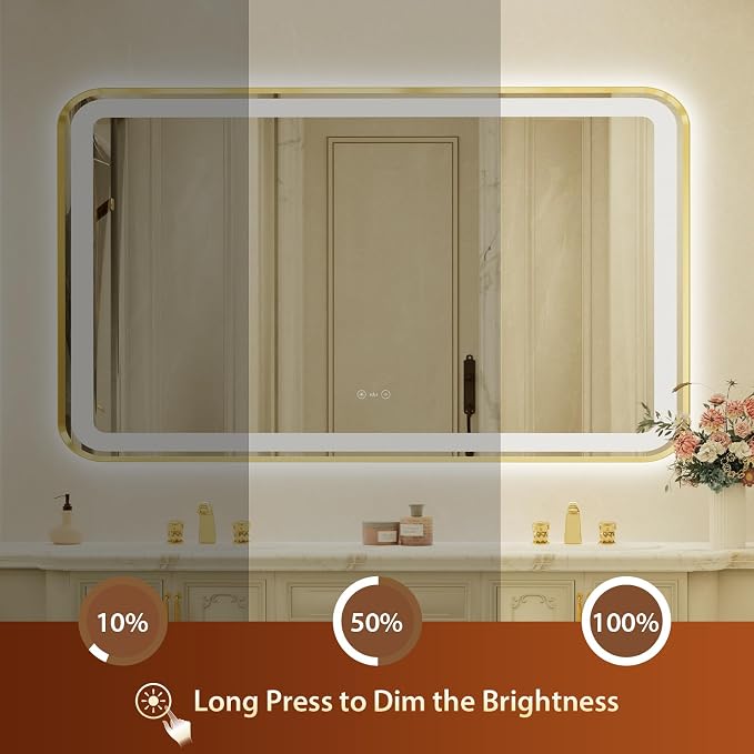 32x55 Inch Gold Framed LED Bathroom Mirror - Image 4