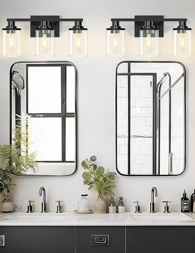 DORESshop 20 Inch Bathroom Light Fixtures, 3-Light Black Bathroom Lighting - Image 3