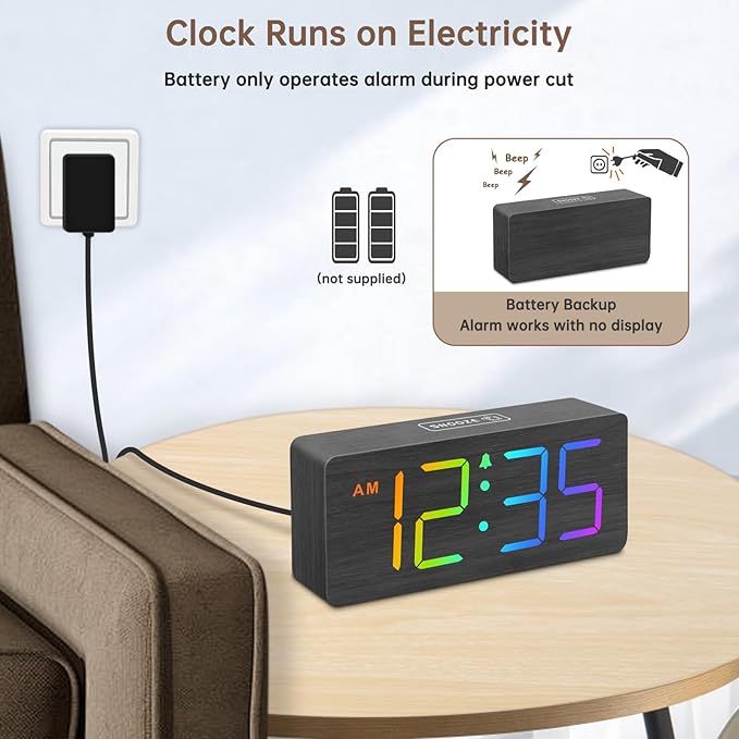 DreamSky Wooden Digital Clock for Bedroom Desk - Image 3