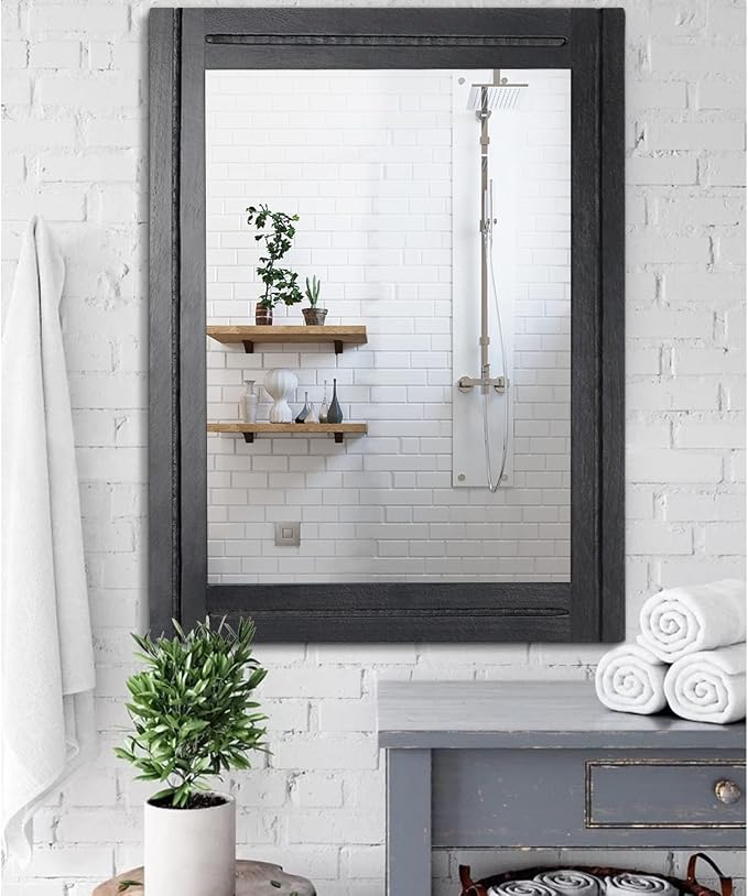 AAZZKANG Large Mirrors for Wall Black 28"x20" Rectangle Wood Framed Mirror - Image 4