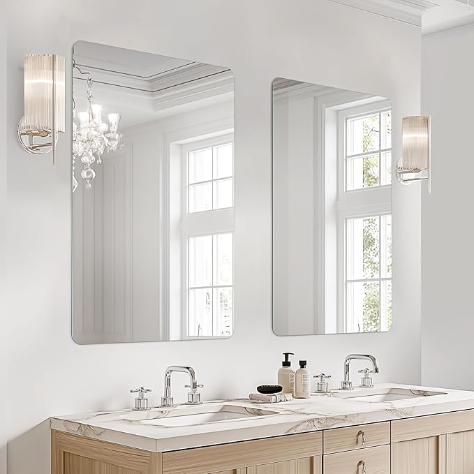 USHOWER 2-Pack Frameless Bathroom Mirror 20X30 Inch, Rectangle Wall Vanity - Image 6