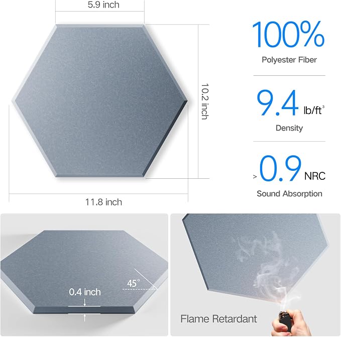 12 Pack Self-adhesive Acoustic Panels 12" X 10" X 0.4" - Image 3