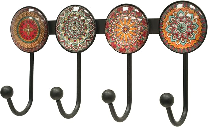 Coat Rack Wall Mounted with 4 Hooks, Round Brown Pattern Decorative Wall Hooks by BanllisDinoFunandSpaceAdventures