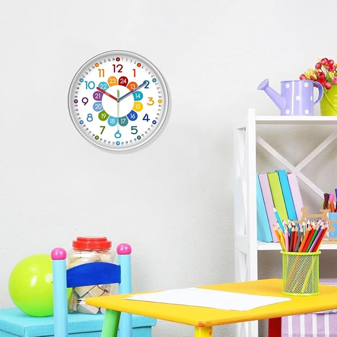 XFM Silent Kids Wall Clock 8 Inch Non Ticking Battery Operated Kids Teaching - Image 2