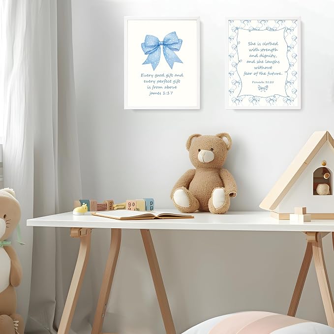 LARTSFRO Coquette Blue Bow Jesus Wall Art Decor Posters, Light Blue Bow - Image 6