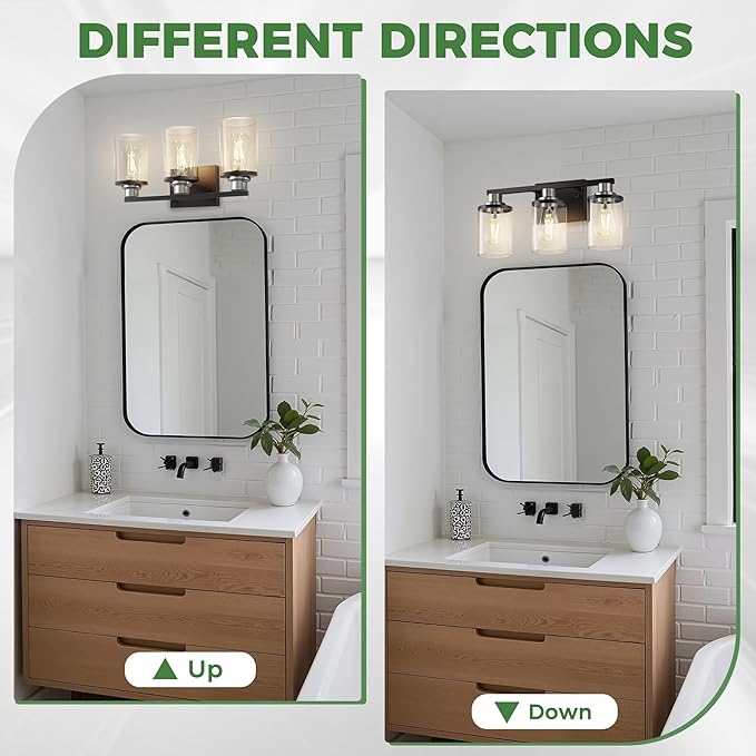 DORESshop 17 Inch Bathroom Light Fixtures, 3-Light Black and Nickel Bathroom - Image 6