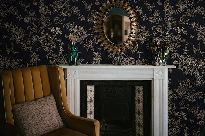 Froluya Black and Gold Wallpaper Peel and Stick Wallpaper 17.7"x590.5" Vintage - Image 8