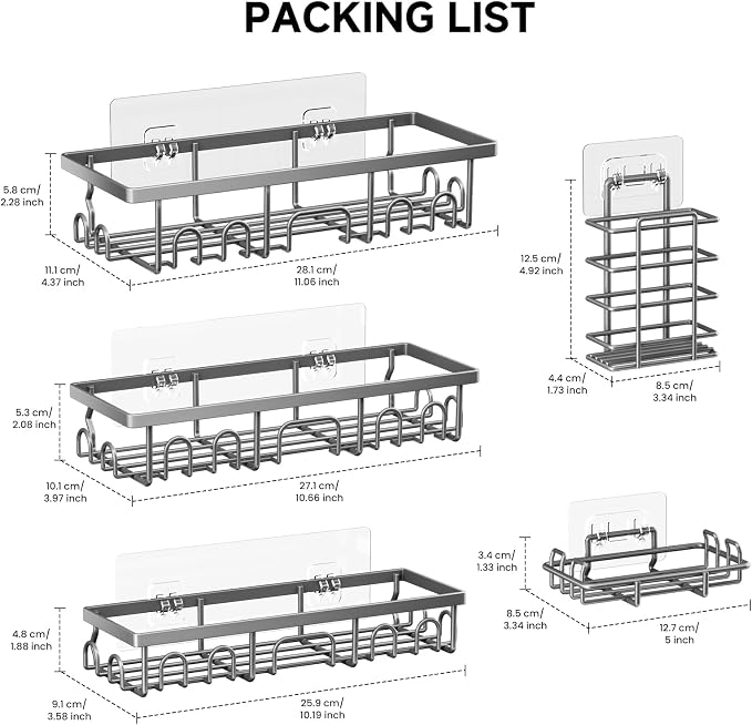 Shower Caddy, 5 Pack Shower Shelves - Image 2