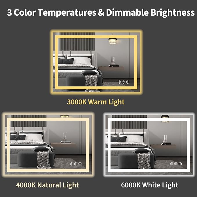 Koonmi 38"x26" LED Mirror for Bathroom, 90CRI Anti-Fog Vanity Mirror - Image 5