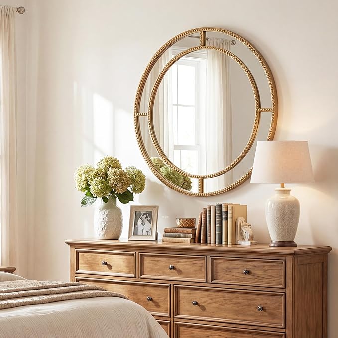 Tangkula 28" Gold Round Wall Mirror, Circle Decorative Modern - Image 2