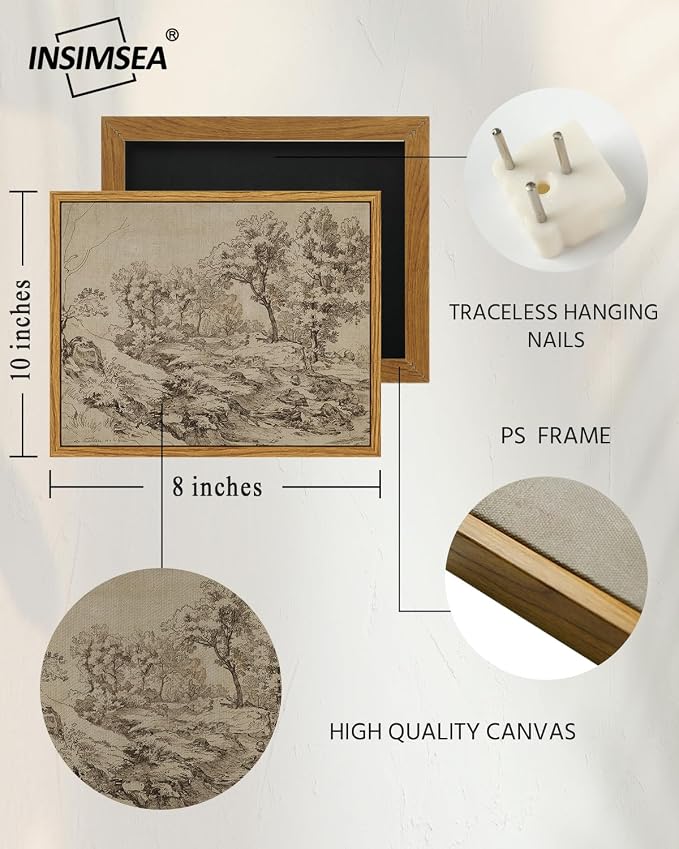 InSimSea Framed Canvas Wall Art, Neutral Sketch Landscape Painting, Rustic - Image 5