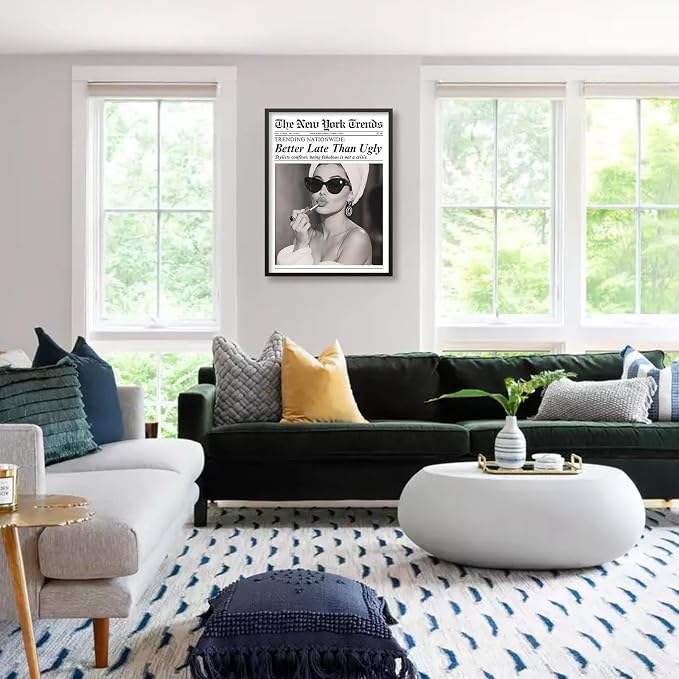 Trendy Newspaper Black Framed Posters Better Late Than Ugly Wall Art Vintage - Image 5