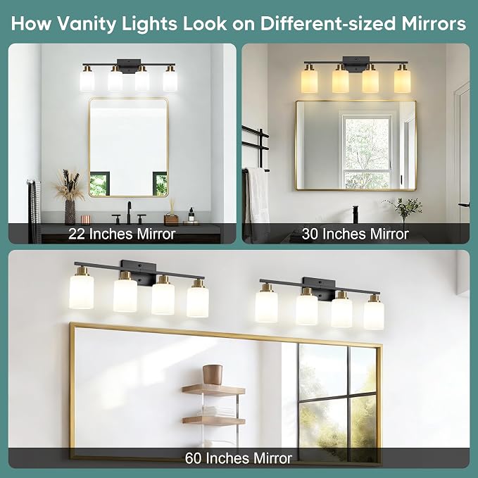 Ascher Bathroom Light Fixtures, 4-Light Vanity Light Over Mirror, Wall Lamp - Image 8