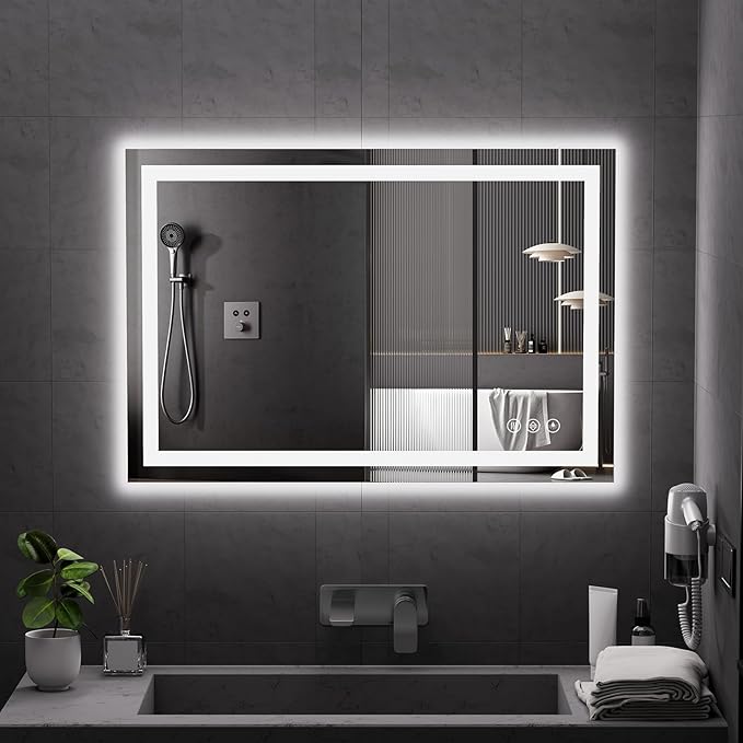 Koonmi 38"x26" LED Mirror for Bathroom, 90CRI Anti-Fog Vanity Mirror by KOONMI