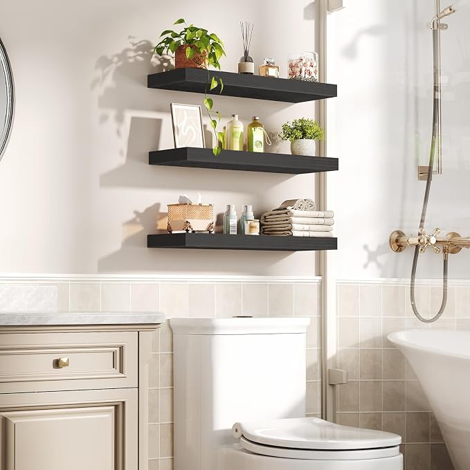 RALGEND Floating Shelves for Wall, 1.5" Thick Wall Shelf Set of 3 - Image 2
