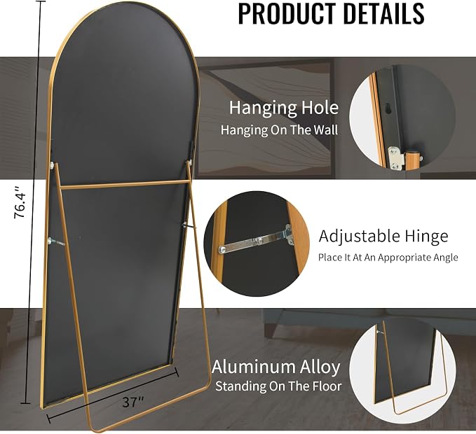 Beauty4U 76" x 37" Arched Full Length Mirror - Image 2