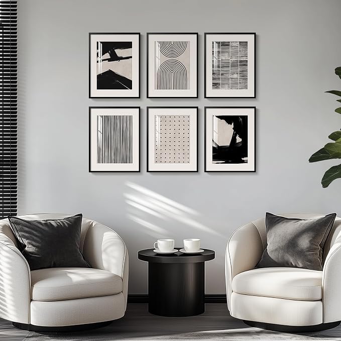 Framed Black and White Abstract Wall Art, 6 Pieces Modern Prints Paintings - Image 5