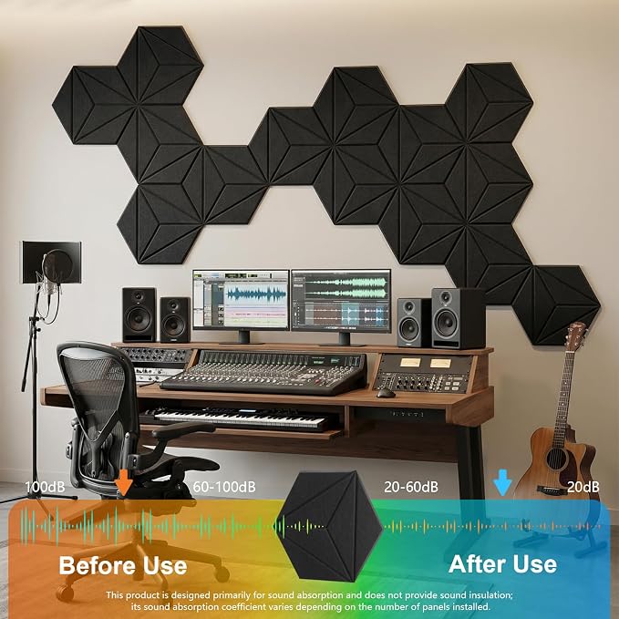 18 Pack Hexagon Acoustic Panels, DIY Sound Proof Foam Panels - Image 3