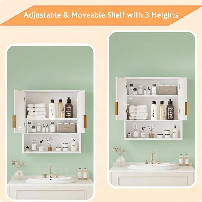 VINGLI White Bathroom Wall Cabinet, Modern Fluted Medicine Cabinet - Image 9