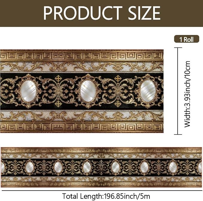 Black Gold Wallpaper Border 196.9 x 3.9 Inch Wall Border Trim Peel and Stick - Image 2