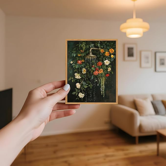 Floating Framed Floral Shower Wall Art, Vintage Botanical Flower Canvas Print - Image 6