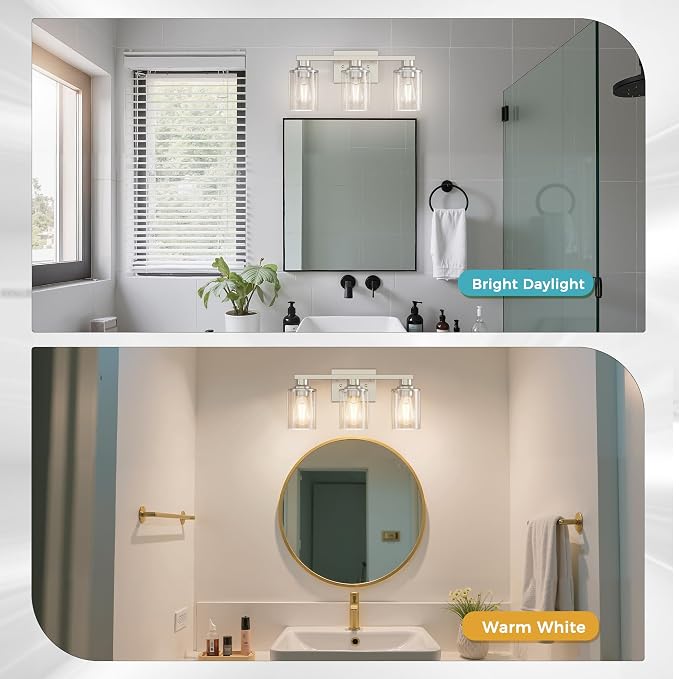 DORESshop 17 Inch Bathroom Light Fixtures, 3-Light Nickel Bathroom Lighting - Image 3