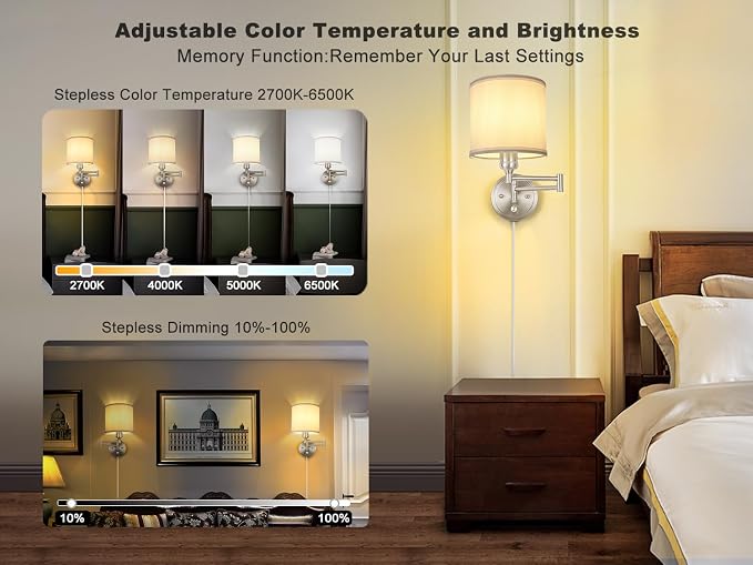 Plug in Wall Sconces with Remote Control, Dimming & Adjustable Colors - Image 2