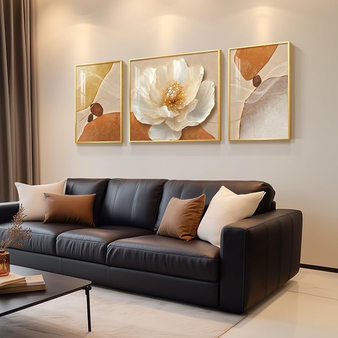 Extra Large Framed Modern Elegant Gold Floral Wall Art - Image 2