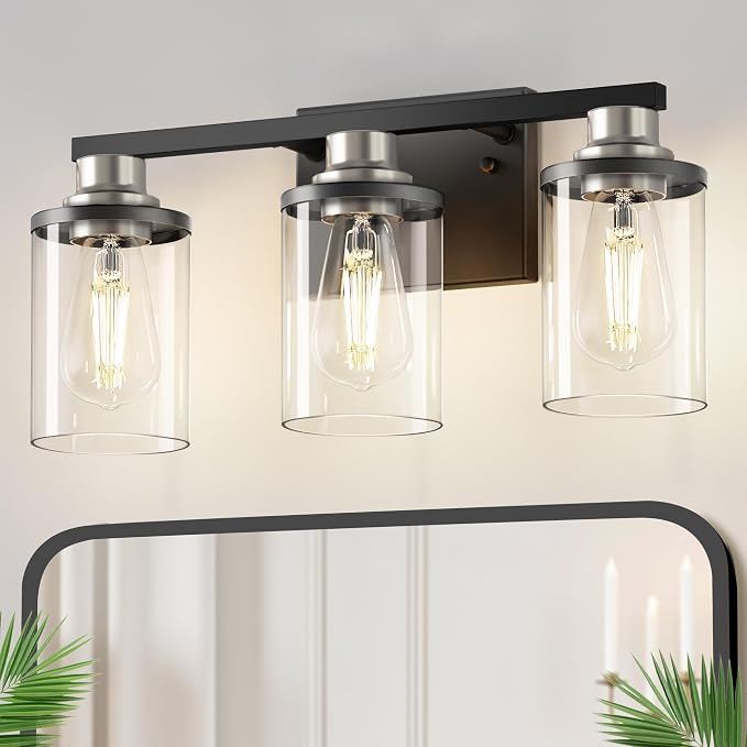 DORESshop 17 Inch Bathroom Light Fixtures, 3-Light Black and Nickel Bathroom by DORESshop