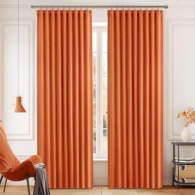 MIULEE 2 Panels Orange Back Tab Blackout Curtains 84 Inch Length - Image 9