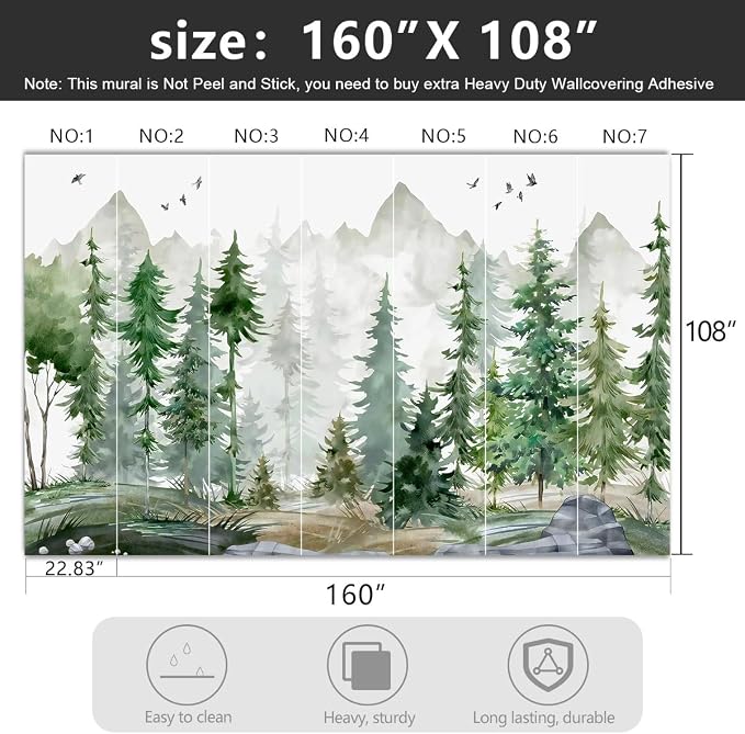-Green Cartoon Pine Forest Nursery Fabric Wallpaper - Image 4