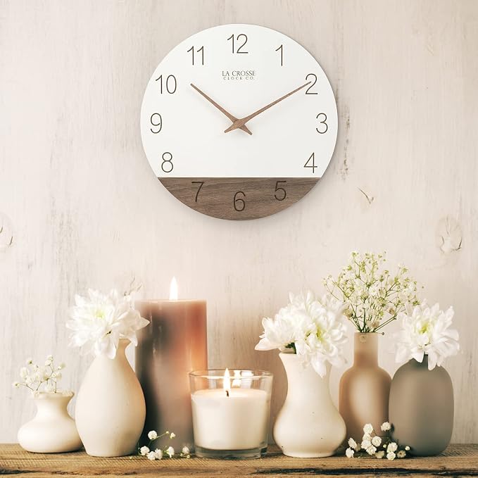 La Crosse Clock 404-3630B 12 inch Ivory Sierra Wood Quartz Analog Wall Clock - Image 7