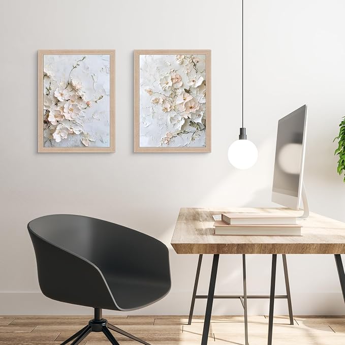 Framed 3D Floral Texture Canvas Wall Art Relief Textured Floral Oil Painting - Image 6