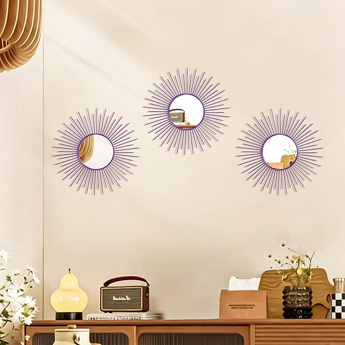 3 Pack Metal Mirrors for Wall Sunburst Wall Mirrors Home Décor Decorative - Image 7