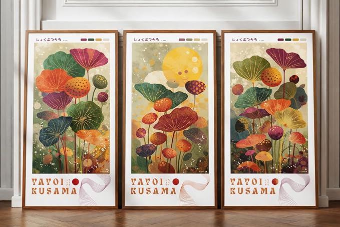 Framed Canvas Wall Art Yayoi KusamaColorful Floral Prints Canvas Painting by NCYEL