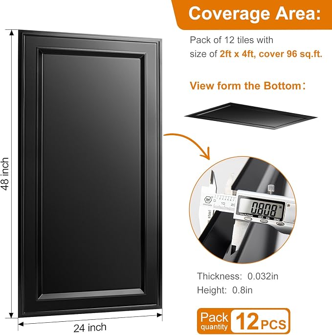 WOWSTAR 12-Pack 2x4ft Drop Ceiling Tiles, Waterproof Glue up Ceiling Panels - Image 5