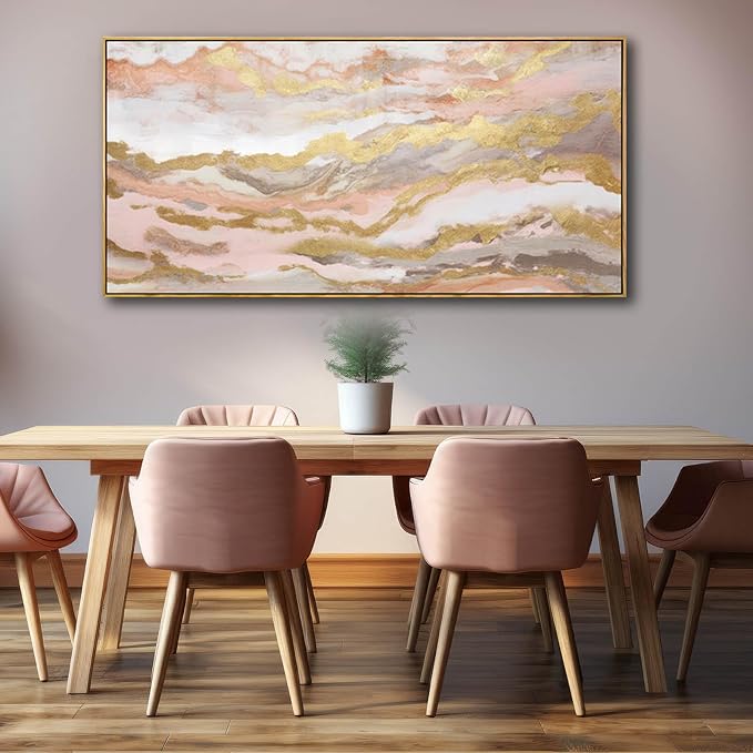 YJYart Canvas Wall Art Gold Living Room Decor Pink Canvas Art Room Decor - Image 4