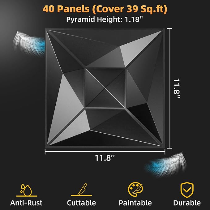 40 PCS 3D Wall Panels for Interior Wall Décor Black 11.8"*11.8" Covering Panels - Image 2