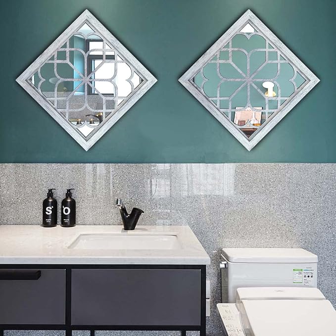 Wocred 2 PCS Square Wall Mirror, Gorgeous Rustic Farmhouse Accent, Rustic White - Image 4