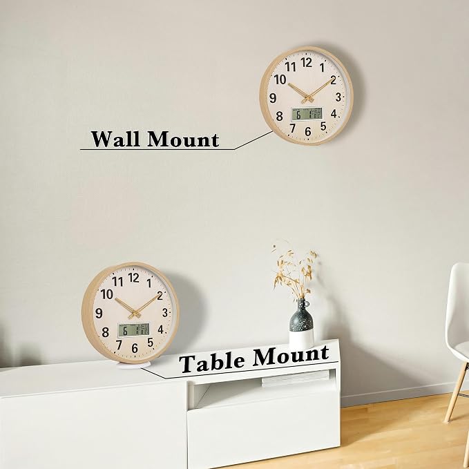 zyzamay 12 Inch Modern Light Brown Wood Grain Indoor/Oudoor Wall Clock - Image 3
