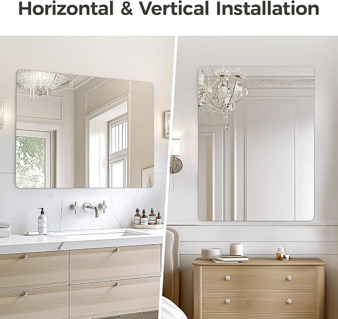 USHOWER 40x30 Inch Large Frameless Bathroom Mirror, Rectangle Wall Vanity Mirror - Image 6