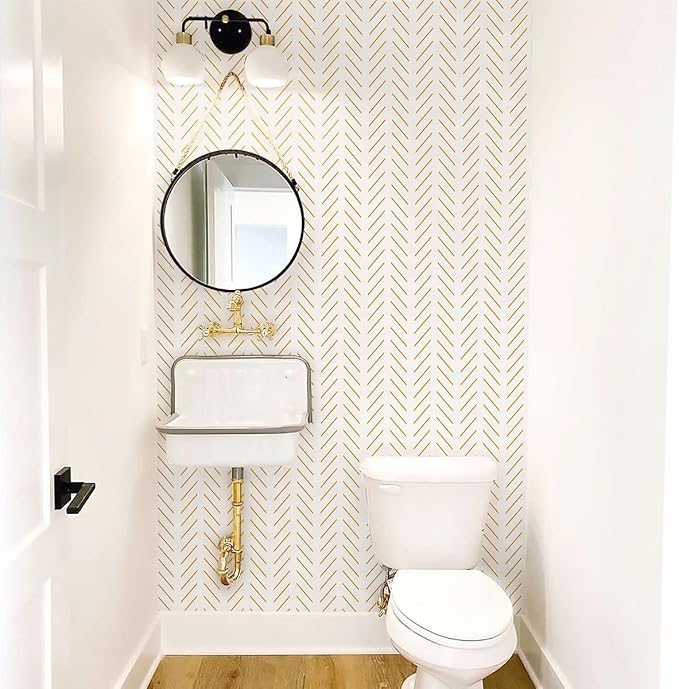 Erfoni Yellow and White Peel and Stick Wallpaper Modern Herringbone Wallpaper - Image 7